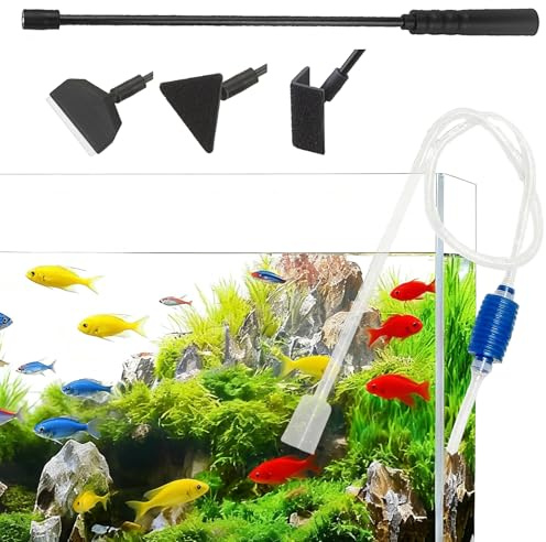 Fish Tank Cleaning Kit, Gravel Cleaner Fish Tank, Fish Tank Gravel Cleaner, Aquarium Cleaner With Siphon Pump, Multi-Head Brushes For Easy Water Change, Algae Removal, Aquarium Glass Maintenance