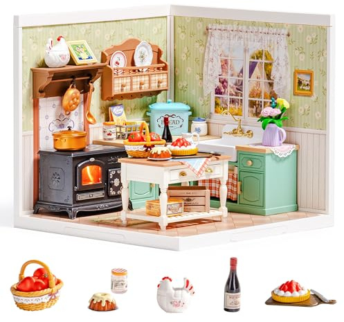 ROBOTIME Super Creator Kits, Plastic Mini House, Expandable Plastic Craft, DIY Miniature House Kit with LED for Adults, Building Set for Creative Play Unique Hobby Gift (Farmhouse Kitchen)