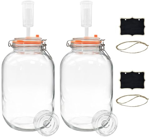 Amestar 2 Pack Fermentation Jars with Weights & Airlocks, 1 Gallon Wide Mouth Kimchi Containers Pickle Jar Fermenting Jar Kit for Kombucha, Sauerkraut, Kimchi and Pickles