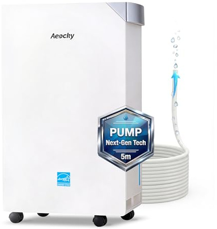 AEOCKY 4500 Sq.Ft Energy Star Most Efficient 2025 Dehumidifier with Pump, Max 80 Pint/Day Smart Compressor Dehumidifier with Drain Hose, Intelligent Humidistat,for Basement,Bedroom,Home,Bathroom