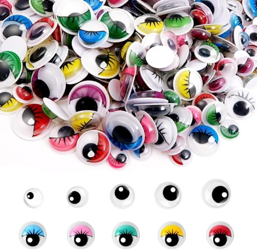 ZIOYANE 420 occhi mobili autoadesivi, con ciglia colorate e pinzette in plastica, occhi finti per fai da te e colla occhi, kit tutto in uno per scrapbooking, creazione di bambole e progetti creativi