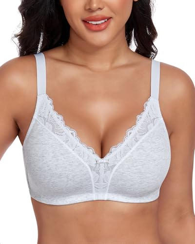 DotVol Diario Sujetador sin Aros de Algodón Suave con Espalda U y Cuello en V para Mujer Copa Completa Gris,95C