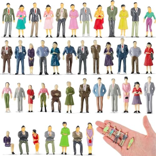 TBCDS Lot de 20 figurines - Différentes poses - Peint - Pour modélisme, personnage miniature, mini personnage pour maquette - Personnes debout et assises - Modèle architectural (Échelle 1:50)