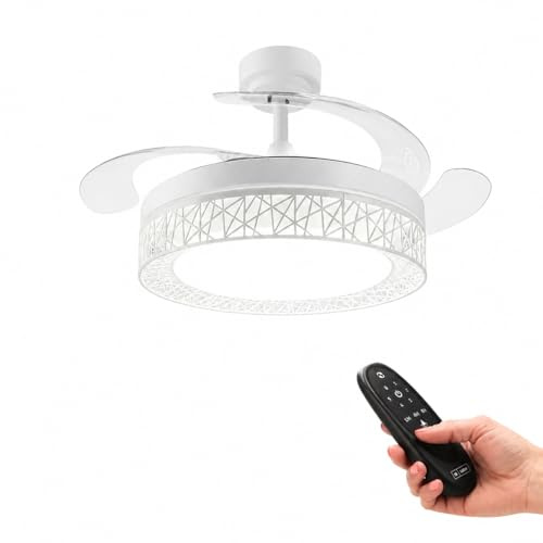 IluminaShop Ventilador de Techo con luz LED 66W con Luz CCT Regulable y Control de Intensidad, Motor DC 30W+Luz 36W, Silencioso, 6 Velocidades, 4 Aspas Retráctiles, Temporizador.