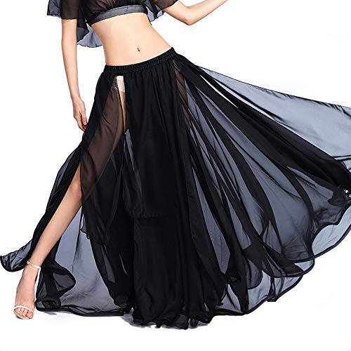 ROYAL SMEELA Bellydance-kjolar kvinnor flickor slits mage danskjol träning prestanda kläder magdans kjol chiffong mage dans kostymer magdans outfit övningskjol, Svart, one size