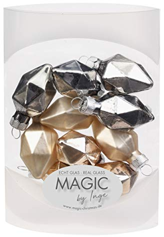 MAGIC 10 Diamanten 4,5cm Glas Weihnachtsschmuck Weihnachtsdeko Christbaumkugeln Christbaumschmuck 45mm Farbe: Glowing Mountains (grau/beige/Glanz/matt)