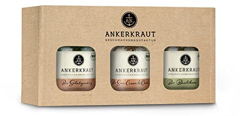 Ankerkraut BIO Grüne Box, Salatgewürz, Sour Cream & Onion, Basilikum, Bio-Qualität im Korkenglas