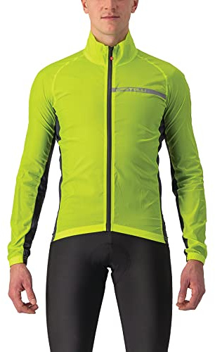 Castelli Squadra Veste stretch coupe-vent avec fermeture éclair et col haut pour vélo de route et vélo de gravier, Vert citron/gris foncé, 3X-Large