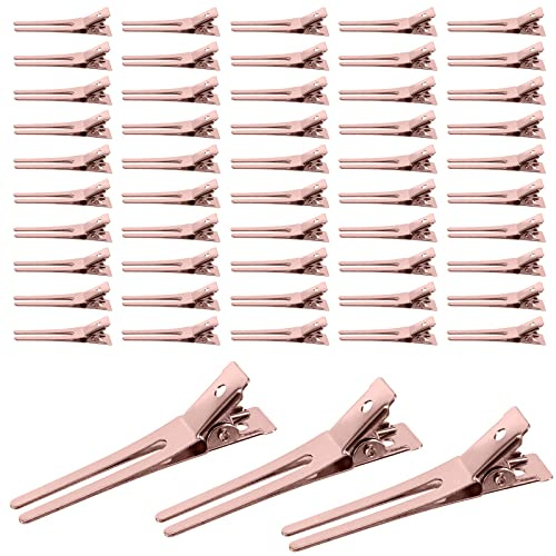 50 Piezas Peluquería Doble Clips, Pinza Peluqueria Metal, Doble Punta Clips, para Extensión Del Cabello, Joyas Para El Cabello De Bricolaje (Rosa Dorada)