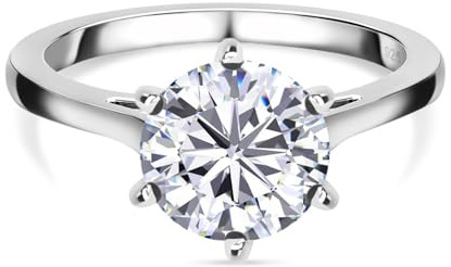 TJC 2ct Moissanite Diamond Look Solitaire Silver Engagement Ring Size K