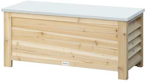 Outsunny Coffre de Jardin en Bois et Couvercle en métal galvanisé 155 L avec vérin Bois Naturel