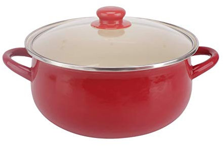 SUNMME Cute Casserole Dishes with Lids Enamel Casserole Dish, 3.9L Red Tableware Shallow Induction Casserole With Tough Enamel Coating (B)
