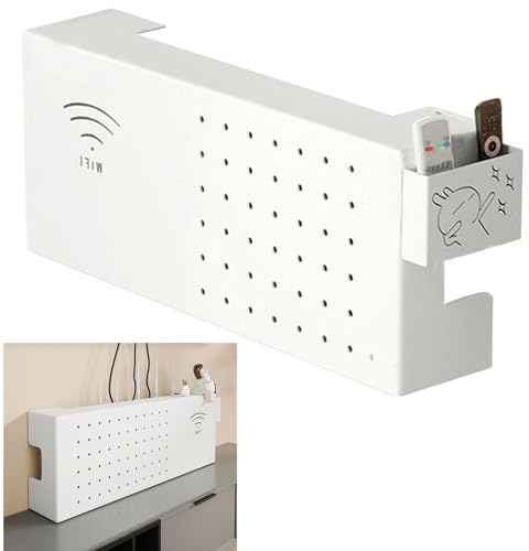 PUIOTEAI Wandbehang Router Verstecken Regal, Router Regal, Router Aufbewahrungsbox, Wand Router Aufbewahrungsbox, Wandmontage Tv Kabel Organizer Box(White)