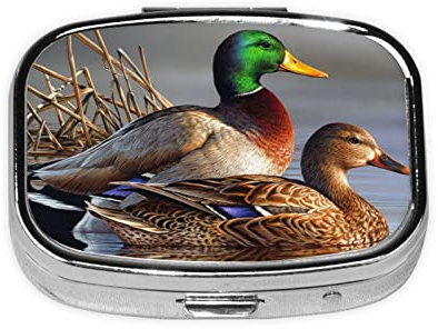 Stockente Ente praktische und stilvolle quadratische Pillendose - Volldruck Metallbeschichtete Pillendose, tragbar und leicht zu öffnen, perfekt für Reisen und den täglichen Gebrauch