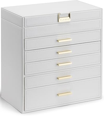 VLANDO 6 Layer Large Jewelry Box - Jewelry Holder Organizer, Jewelry Box Organizer for Drawer Necklace Ring Bracelet and Watch, Birthday Gift for Loved Ones - White