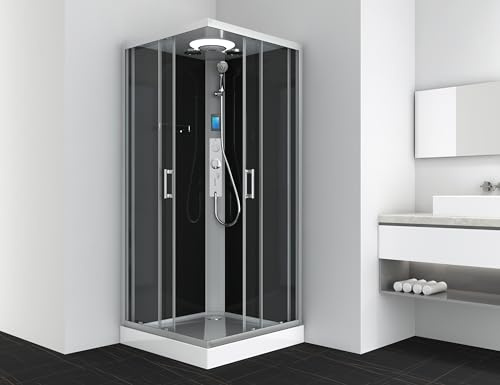 SANOTECHNIK MIAMI - Cabina doccia completa 90x90x215 cm, vetro di sicurezza premium, touch radio, luce LED, uggello massaggiante, doccia all-in-one CL21