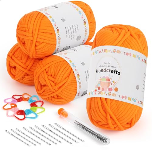 Aeelike 4 x 57 g tjockt garn, bomullsgarn för virkning, fint stickgarn för nybörjare, orange