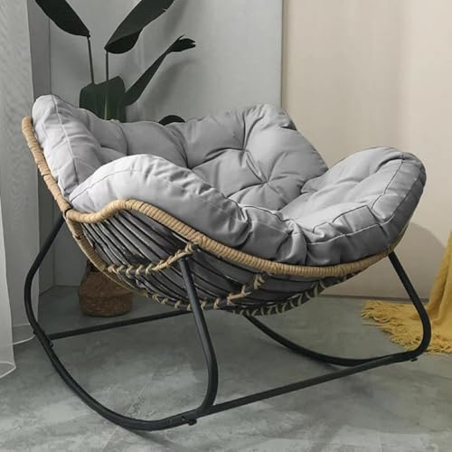 Papasan - Sedia a Dondolo da Esterni con Cuscino Imbottito, Rattan, Struttura in Metallo, Design Moderno a Forma di Uovo, Grigio Chiaro