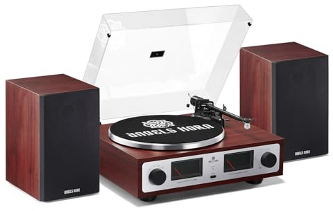 Vintage Record Player, Bluetooth HiFi Turntable with Bookshelf Speakers, Integrated Phono Preamp, Belt Drive 2-Speed, Pitch Control, Adjustable Counterweight, AT-3600L Pickups