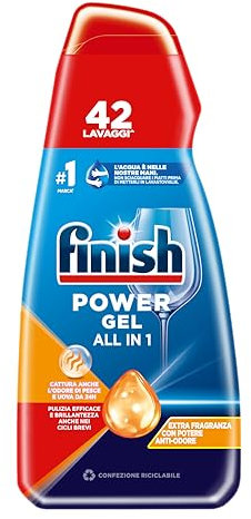 Finish Powergel, Gel Detersivo per Lavastoviglie Liquido, 42 Lavaggi, 940ml, Antiodore, Multiazione
