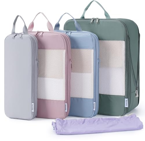 Narwey 5 Teilige Set Kompression Koffer Organizer, Compression Packing Cubes Koffer Organizer Set Kompression Packwürfel Travel Essentials Reisezubehör