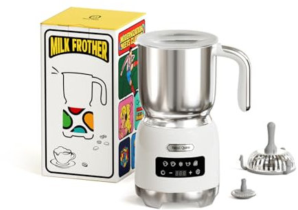 Hazel Quinn Mousseur à Lait Électrique en Acier Inoxydable, Multifonctionnel 5 en 1, Chauffe Lait Électrique, Machine à Chocolat Chaud, Contrôle Tactile LED, pour le Cappuccino, le Café, 400 ML, Blanc