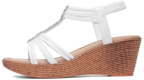 Lilley Womens White Diamante Slip On Wedge Sandal