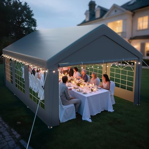 arvioo Cenador de 4 x 6 m con 2 paredes laterales y 2 piezas a dos aguas, tu lugar de fiesta al aire libre para relajarse, XXL carpa para fiestas con construcción de pernos, protección contra el