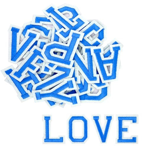 52 Piezas de letras para planchar, del A al Z, parches de letras adhesivos para ropa, reparaciones, chaquetas, camisetas, sombreros, bolsos, jeans, proyectos DIY (azul)