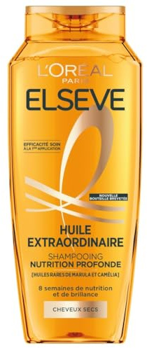 L'Oréal Paris - Shampooing Nutrition Profonde - 8 Semaines de Nutrition & Brillance - Tous Types de Cheveux Secs - Enrichi en Huiles Rares de Marula & Camélia - Elseve Huile Extraordinaire - 300ml
