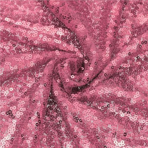 sourcing map Pink Sequin Fabric, by The Yard, 1 Yard Length 4.3ft Wide Sequin Velvet Fabric Shiny Sparkly Cloth for DIY Sewing, Dress, Backdrop, Tablecloth, Table Runner