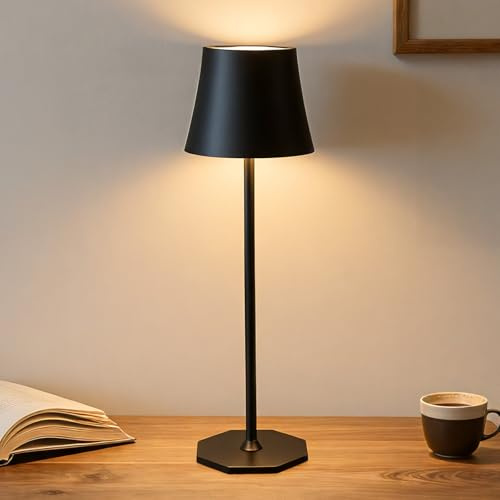 Alaoo Lampada da Tavolo LED Senza Fili, Lampada da Tavolo Ricaricabile e Senza Fili con Controllo Touch, 3 modalità Colore, Altezza Regolabile, Lampada da Comodino, Lampada da Lettura(Nero)