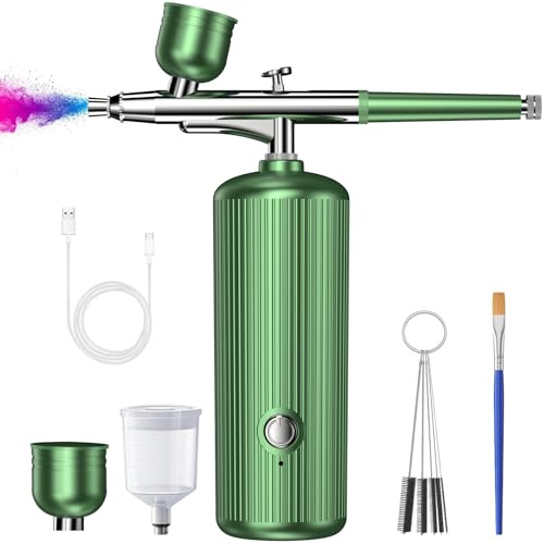 Airbrush Kit with Compressor, 48PSI High-Pressure, Non-Clogging Air Brush Set Cordless Rechargeable with 0.3mm Nozzle and Cleaning Brush for Nail Art, Makeup, Painting, and Cake Decorating