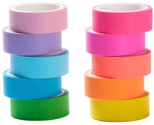 YUBX 10 rullar lysande fullfärger Washi Tape Set regnbåge maskeringstejp, dekorativ Washi Tape barn tejp färgglad för gör-det-självare, dekorativt hantverk, presentförpackning, scrapbook