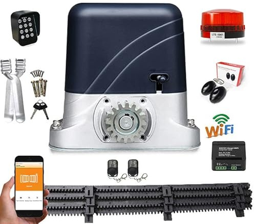 Sliding Gate Motor, Heavy Automatic Sliding gate Opener Slide gate for 2600 lbs 1300kg Door gate with 4M Nylon Rack Move Gate WiFi Control Optional(Kit 7)