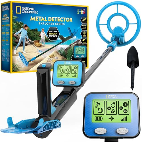 NATIONAL GEOGRAPHIC Metal Detector Science Kit for Kids and Adults - 18.8 cm Waterproof Detecting Coil, Lightweight Gold Detector with Pinpoint Function & LCD Display, Beach Treasure Hunting