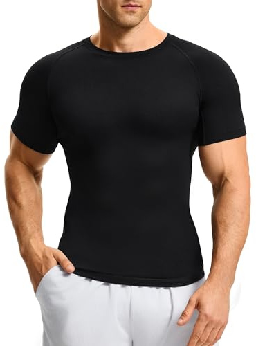 Nebility Mens Compression Shirt Shapewear Undershirt Slimming Short Sleeve Tummy Control Athletic Body Shaper Workout Top Black