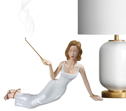 Generico Statua statuetta donna - Scultura bruciatore di incenso, statuetta femminile da 6 pollici con supporto per aromaterapia, statua in resina con calma, ornamento donna moderna stile elegante