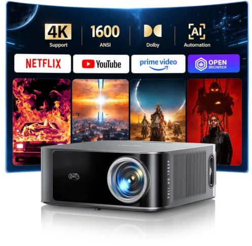 Vidéoprojecteur 4K【1600 ANSI | Compatible Netflix | Dolby 36W】TOPTRO X9 Rétroprojecteur 4K Supporté FHD 1080P Natif, Auto Focus/Keystone WiFi6 Bluetooth 5.4 Projecteur Video Home Cinéma Extérieur/PS5