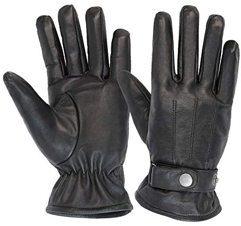 ALPIDEX gants en cuir pour hommes chaud doublé cuir veritable gants d'hiver gant noir marron automne hiver, Taille:XL, Couleur:black