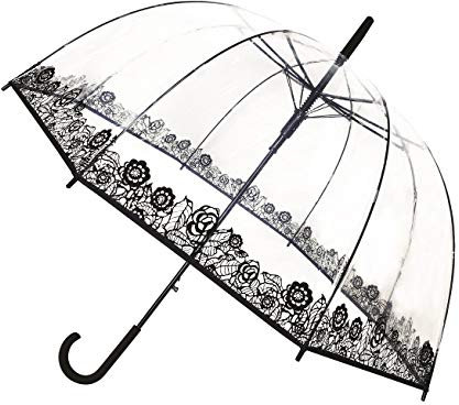 SMATI SMARTBUL6133DENTELLENEW Parapluie Cloche/Dôme Transparent pour Femme - Système d'ouverture Automatique - Large Protection avec Diamètre 81cm - Résistant au Vent - Bordure Dentelle