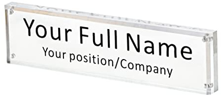 IEEK Placa de identificación de escritorio de acrílico para oficina, placa de identificación de bloque acrílico transparente de doble cara, soporte para placa de nombre de escritorio de negocios