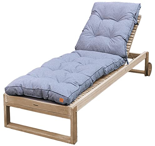 Bielik Stepp Auflage Gartenliege – wetterfeste Sonnenliege Auflage für Deckchair Holz, wasserabweisendes Gartenliegen Polster mit Oeko-TEX-Zertifikat und Befestigung – (Grau)