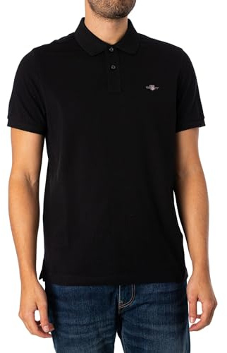 GANT Mens Shield Short Sleeve Pique Polo Shirt Black L