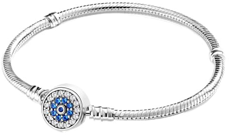 Symretie Pulsera de Plata de Ley 925 para Mujer, Pulsera de Eslabones Serpiente de la Colección Pandora Moments, Compatible con Dijes, Adecuada para Mujeres y Niñas.（ojo de mal 20CM）