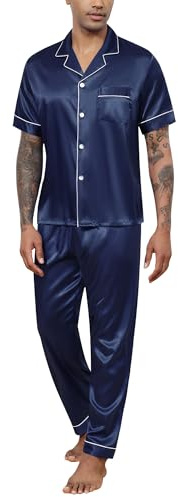 Reliwel Herrpyjamas herrpyjamas silke herr satin kort ärm med knappar sommar pyjamas herr tvådelad klassisk