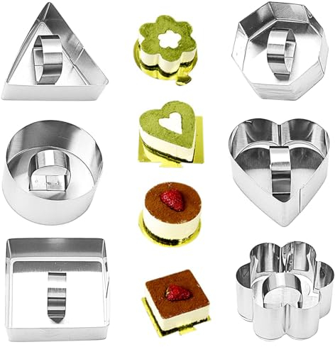 WSAMJIN 6 Pezzi Coppapasta, Anelli per in Acciaio Inossidabile con Pressa, Coppapasta Multishape Acciaio Stampo per Anelli Dessert Anello per DIY Mousse Torte Dessert 8cm di Diametro (6 Dimensioni)