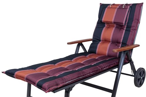 Sun Garden Auflage Rollliege Monte 20536-310 schwarz-Bordeaux-Terracotta Streifen 192x60x8 cm