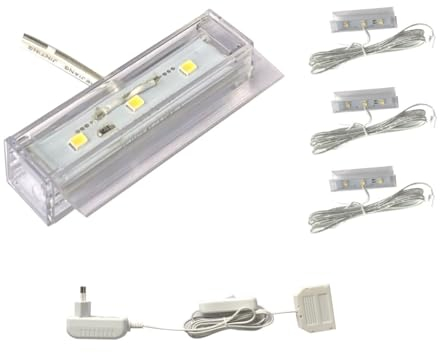 ACCE LED Glasbodenbeleuchtung, Glaskantenbeleuchtung, Vitrinebeleuchtung, Regalbeleuchtung, 2D oder 3D im Set, Leuchtfarbe warmweiß, inklusive Netzteil (3D, 3er set)