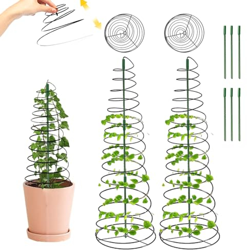 Bean Trellis for Pot, 2024 Neu Rankobelisk Spalier, Dehnbar Rankhilfe Rankgitter Beschichtetes Metall Garten Rose Decor Trellis für Kletterpflanzen, Kletterhilfe, Rosen und Blumen (2PC)